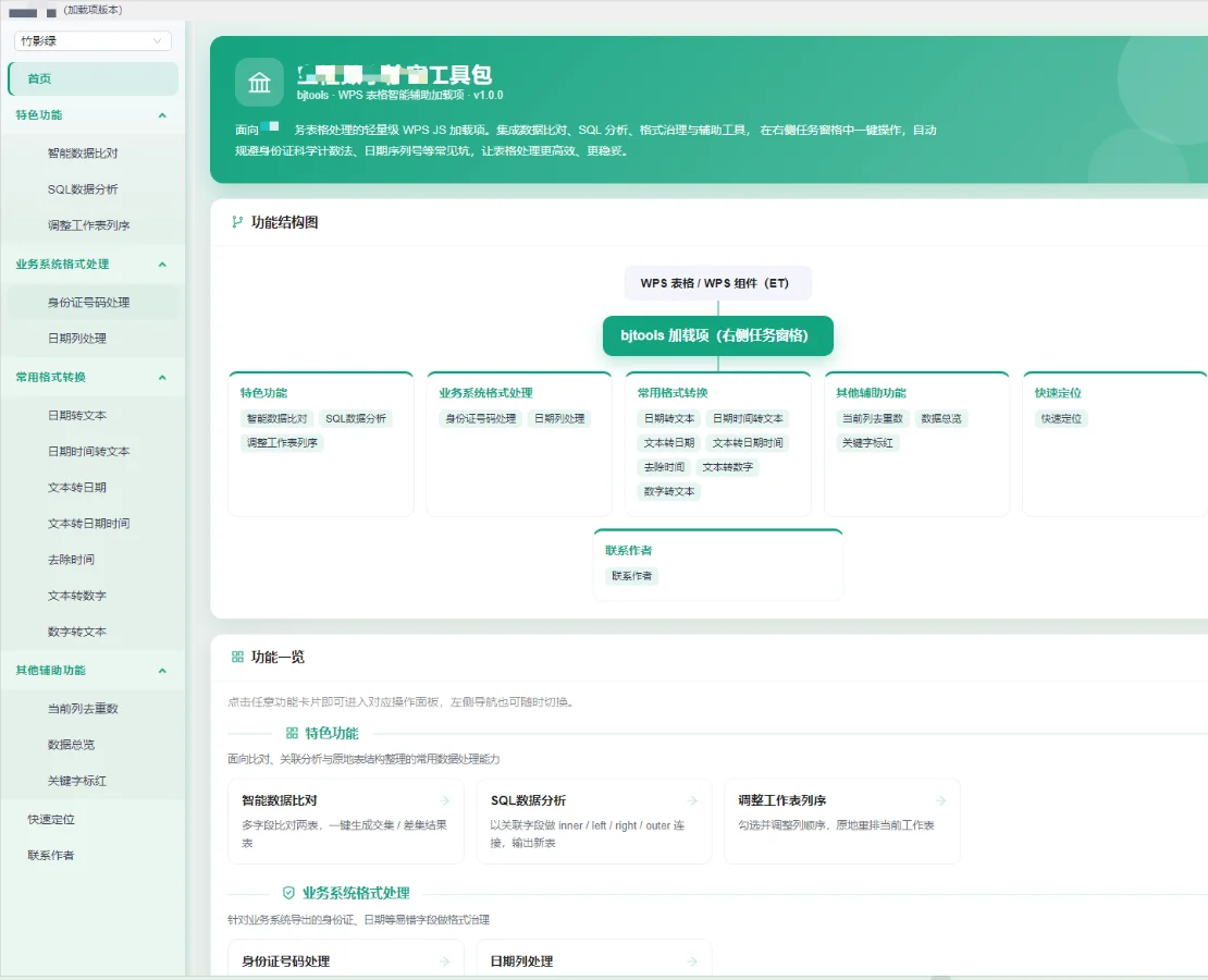 WPS 表格数据治理加载项：智能比对、SQL 连接与格式转换 截图