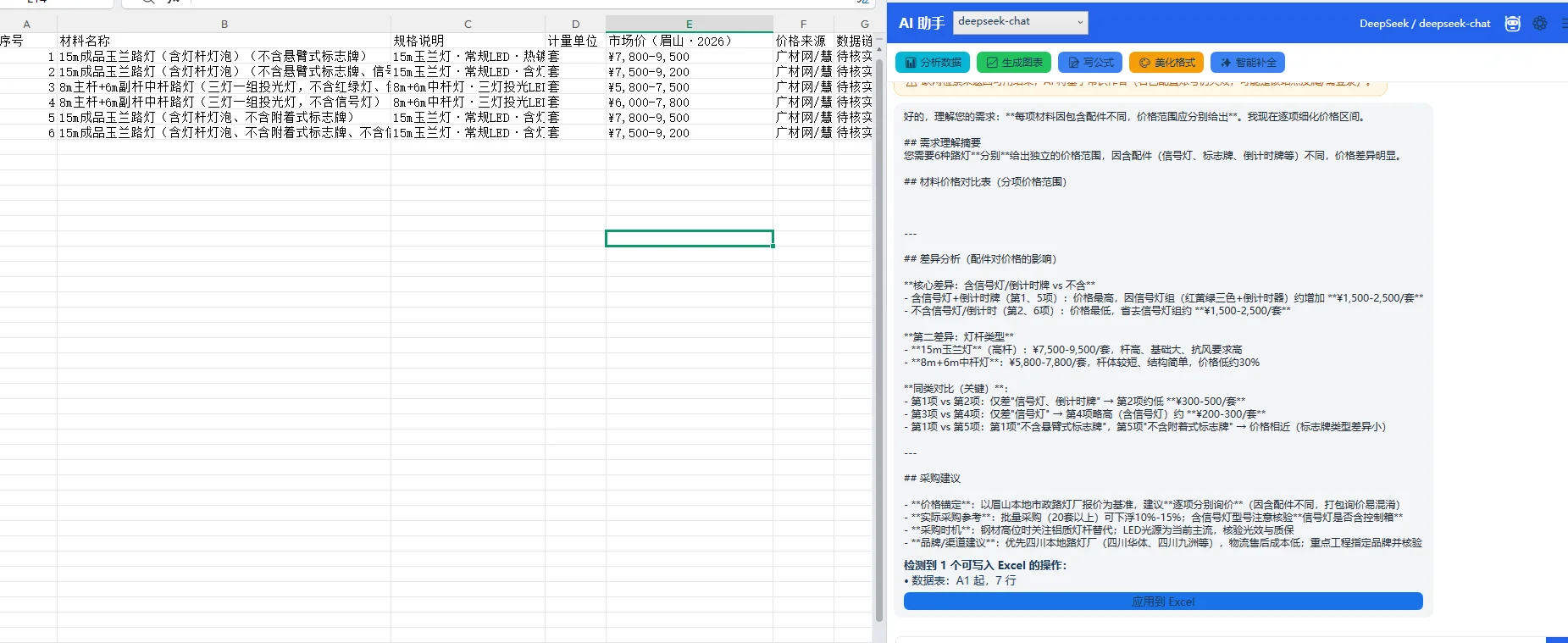 Excel AI助手插件：任务窗格智能分析与回写 截图