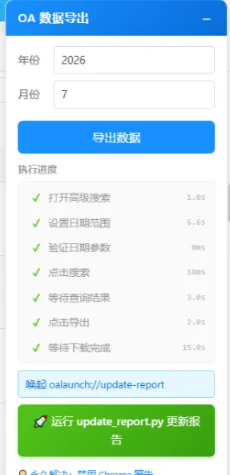公司OA数据导出工具：按年月自动导出并生成报告 截图
