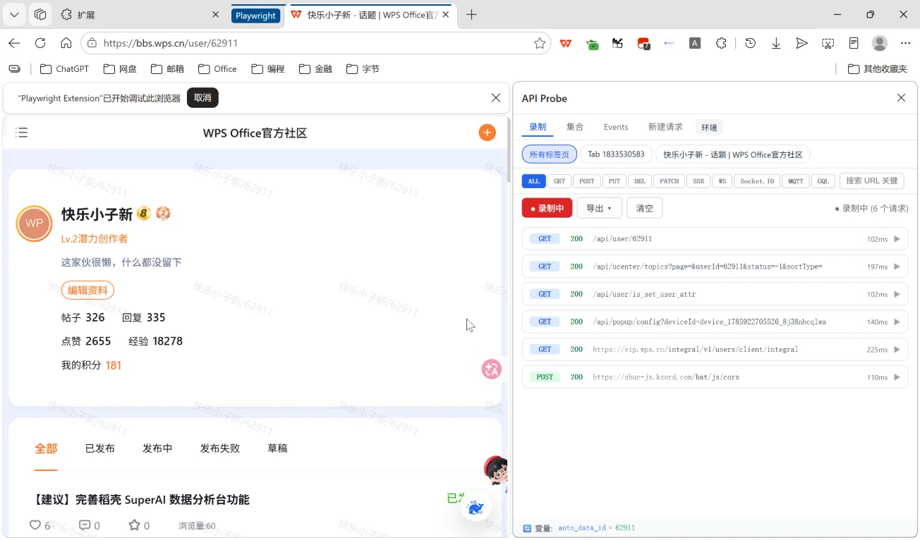 API Probe：网页API请求录制探测浏览器插件 截图